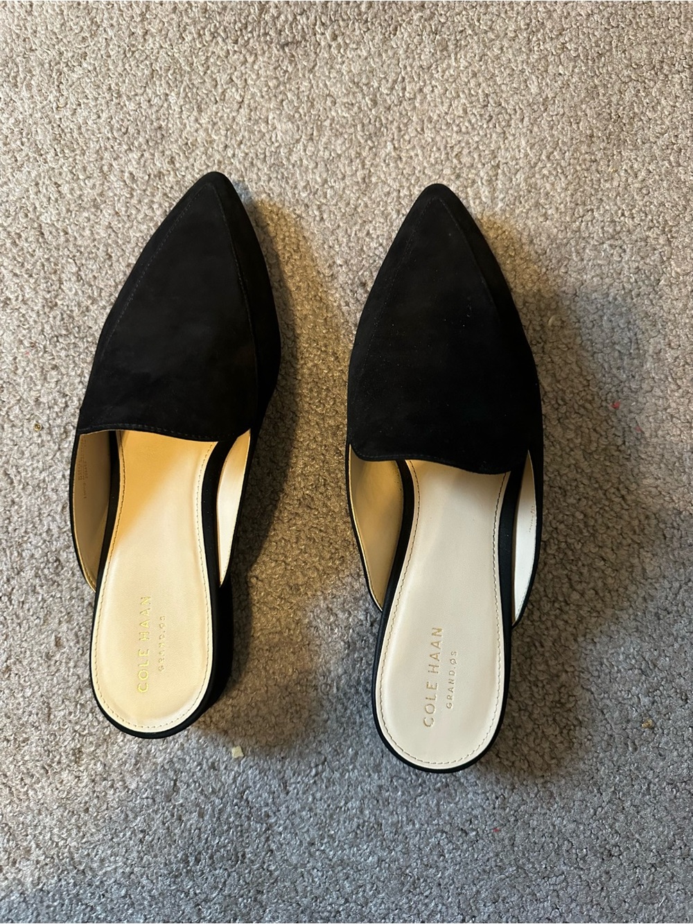 Cole Haan Black Suede Pointed-Toe Slide Mules